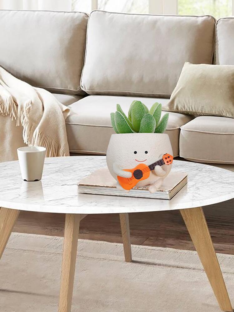 Cute Rose Ukulele Planter Mini Guitar Succulent Pot for Office Desk Decor