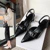 Small Fragrant Style Women Shoes Circle High Heel Sandals Solid Color Pointed Toe Ladies Back Style Single Shoes Shoes for Women