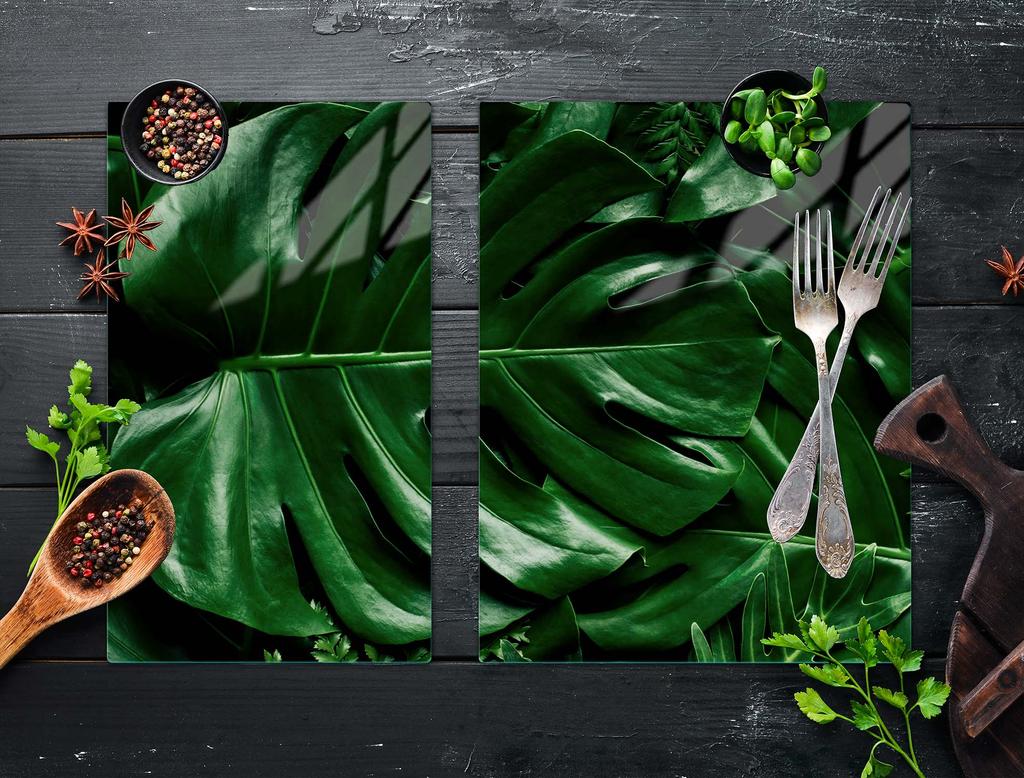 PIANO PROTETTIVO IN VETRO PER PIANO COTTURA 70x52 MONSTERA