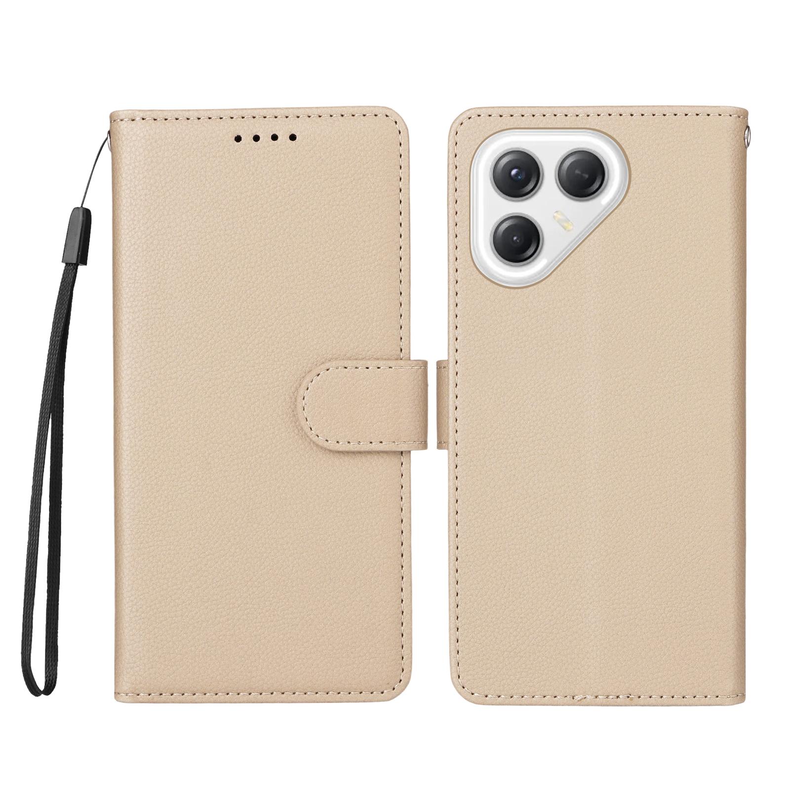 

For TECNO Pova 7 Ultra 5G Case RFID Blocking 3 Card Slots PU Leather Phone Cover with Wrist Strap Creamy White