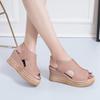 Wedge Heel Sandals Women's Summer Large Size One-word with Splicing Fish Mouth Women's Sandals Fashion Empty Women's Shoes