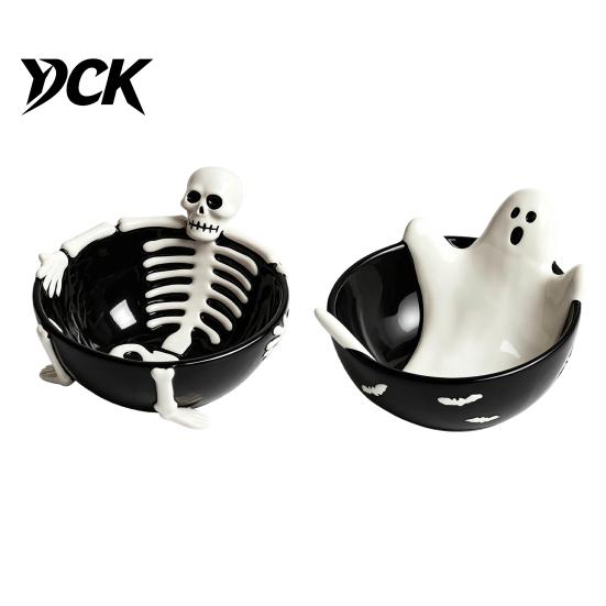 Vassoio portasnack a grande capacità Scheletro di Halloween Rilassato Vassoio per stuzzichini, Ciotola per caramelle in resina a rilievo 3D per forniture per eventi Snack Salse, Gotico Creativo