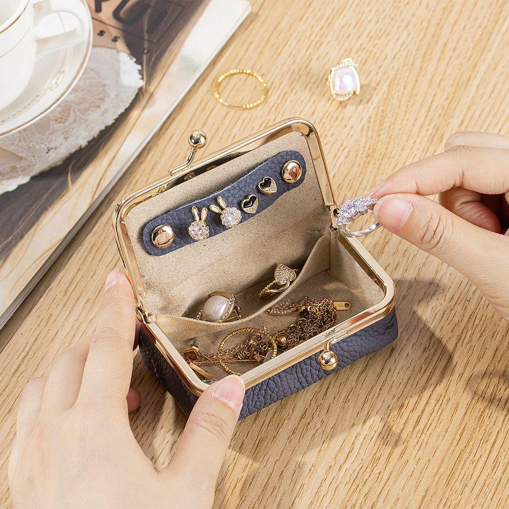 Exquisite Leather Jewelry Storage Bag Solid Color Jewelry Storage Box Cosmetic Bag Woman Girls