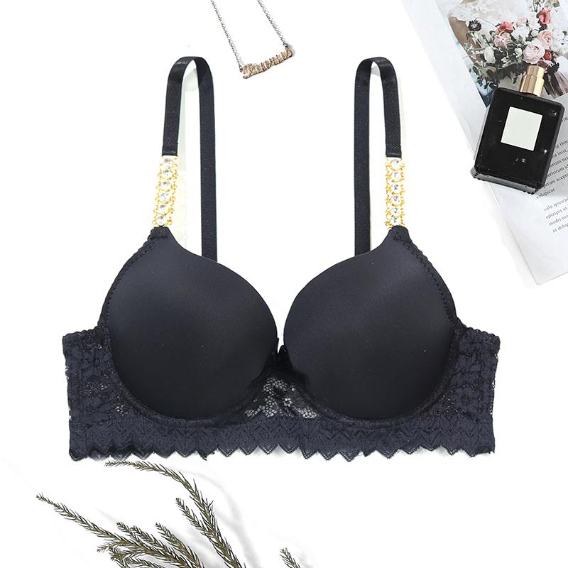 

Женский бюстгальтер с блестящим декором из стразов, нижнее белье с вырезами, кружевное женское белье, чашка B 85B чёрный