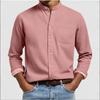 Camicia da uomo in misto lino con colletto alla coreana e taschino sul petto per l'uso quotidiano