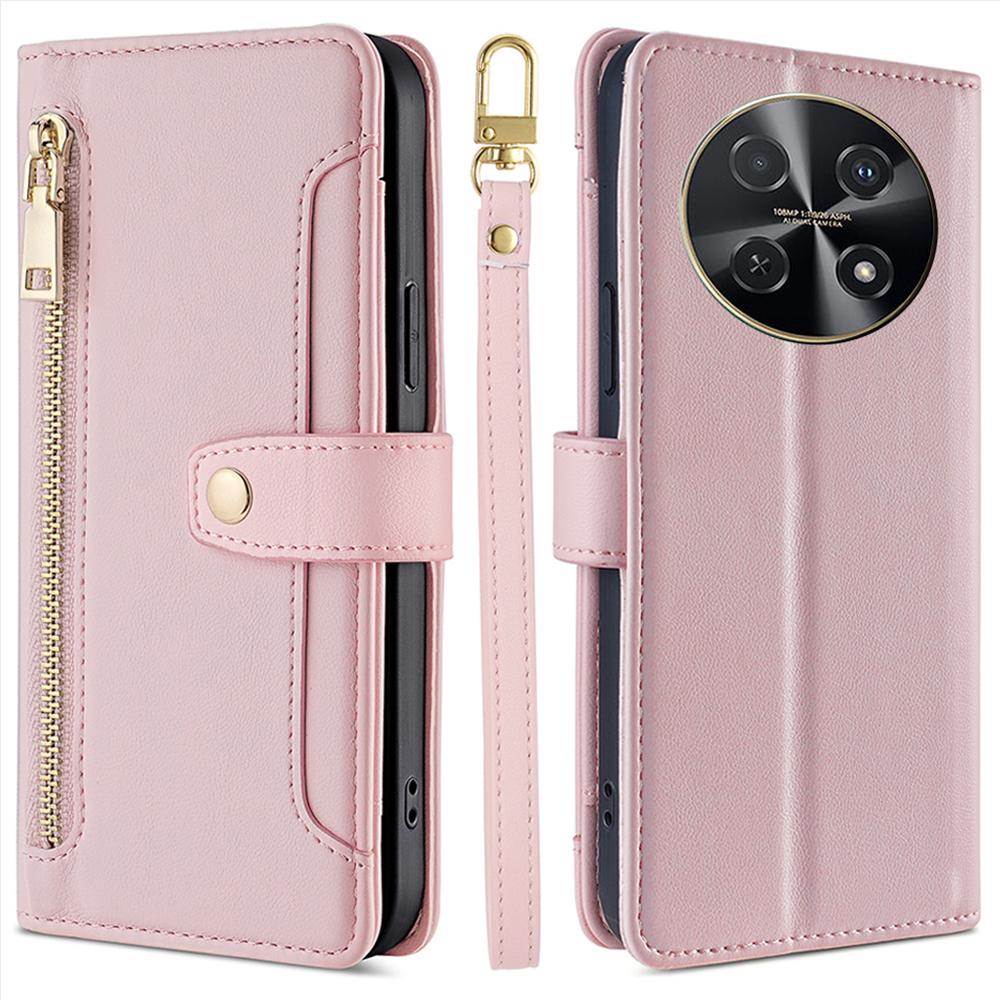 For Huawei Nova 12i 4G Shockproof Phone Cover Zipper Pocket Leather Cell Phone Case Wallet with 2 Straps