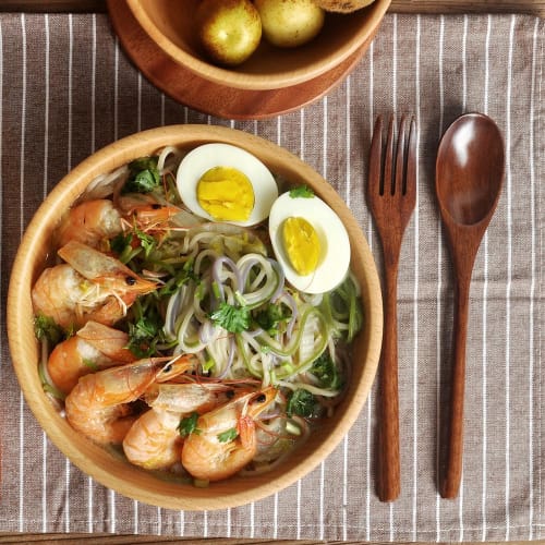 DFsucces 4-Piece Cutlery Set, Natural Wood, 22.5cm Long, One-Piece Design, Includes Dessert Spoon and Pasta Fork, Ideal for Camping, Lunchboxes, and C