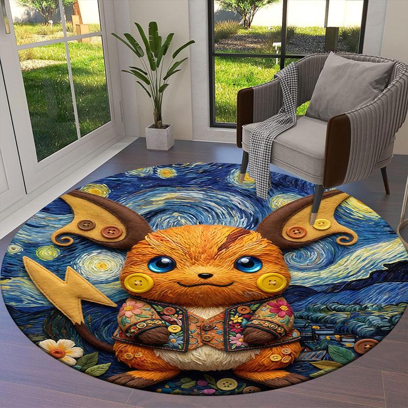 Felt Battle Pokemon Round Area Rug,Carpet Rug for Living Room Bedroom Sofa Playroom Decor,Non slip Floor Mat