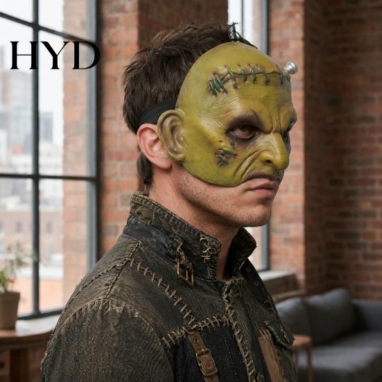 Fade-resistant Retro Horror Gear Halloween Cosplay Masque for Adults Men Women, Realistic Creepy Durable Lightweight Foam Prop Green Half Face
