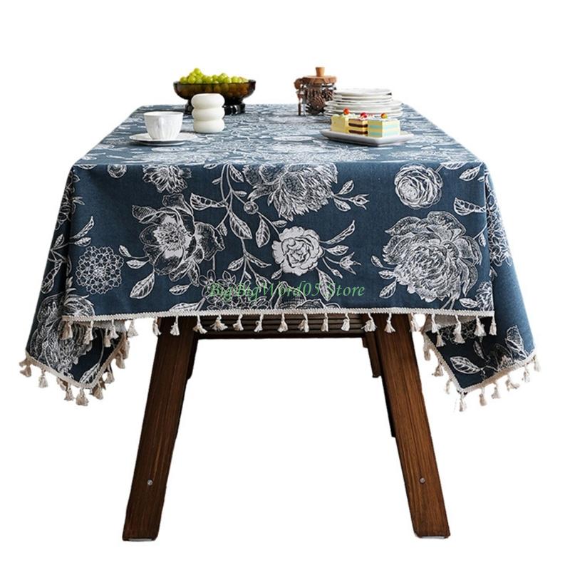 

24TE Florals Print Tablecloth Large Size Sturdy Polyester Home Decoration 150 100cm