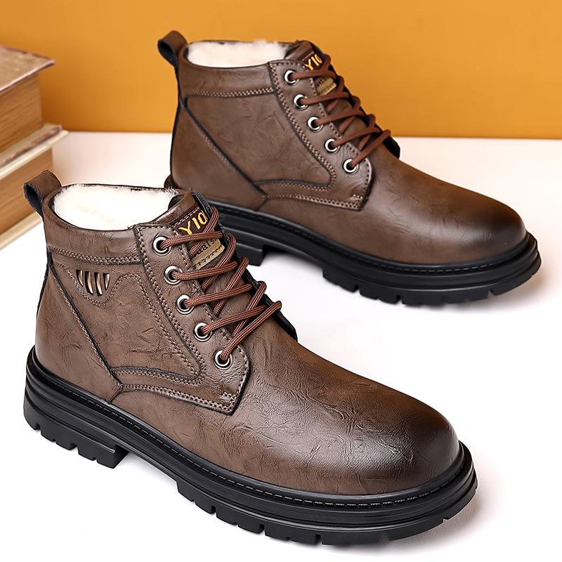 Herren High-Top Winterstiefel aus echtem Leder mit Wollfutter und Samt-Wärme