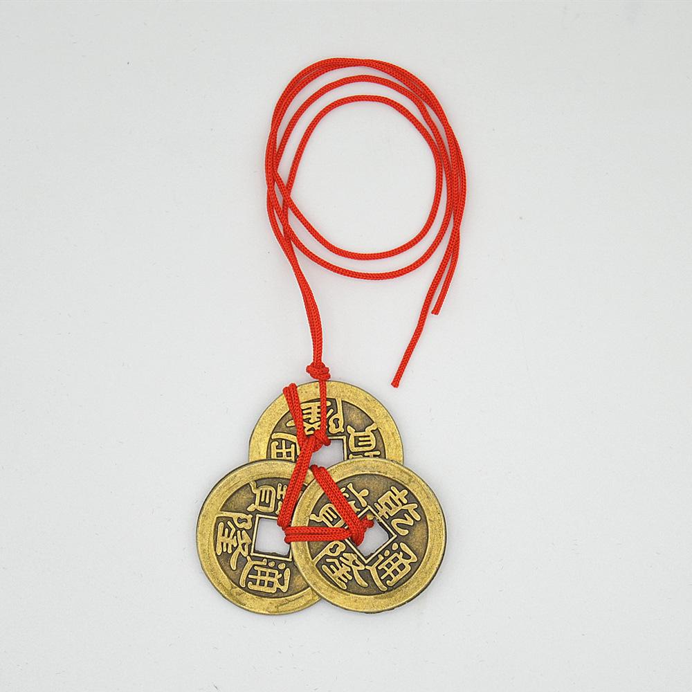 3 Coins Red Chinese Knot Copper Vintage Feng Shui Wealth Success Lucky Charm Home Car Hanger As Blessing Gifts Bring Health