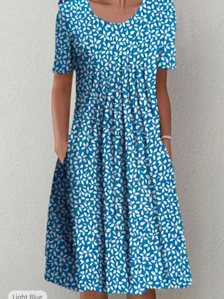 Women Loose Summer Floral Vintage Sexy Ruffles Pocket Dress