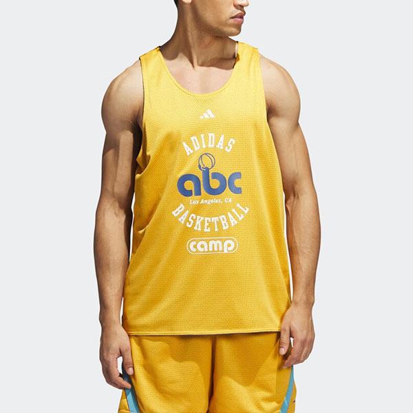 Adidas Letter Print Crew Neck Pullover Basketball Vest Men Tops Yellow IL2320