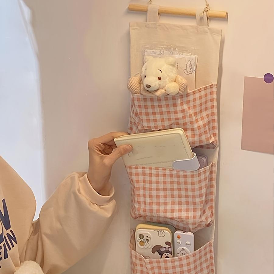 1pc Pink Canvas Wall Mounted Organizer for Bedroom Multipurpose Book, Jewelry And Sundry Storage Bags for Dorms And Homes Hanging Jewelry Organizers