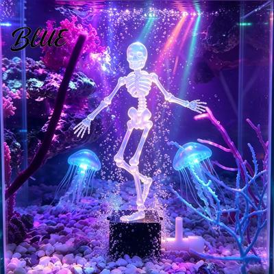 Bewegliche Gelenk Totenkopf Dekoration Tanzender Skelett Bubbler Aquarium Dekoration Pneumatischer Fischbehälter Schmuck Aerodynamische Blasen Landschaftsgestaltung mit 1 Meter