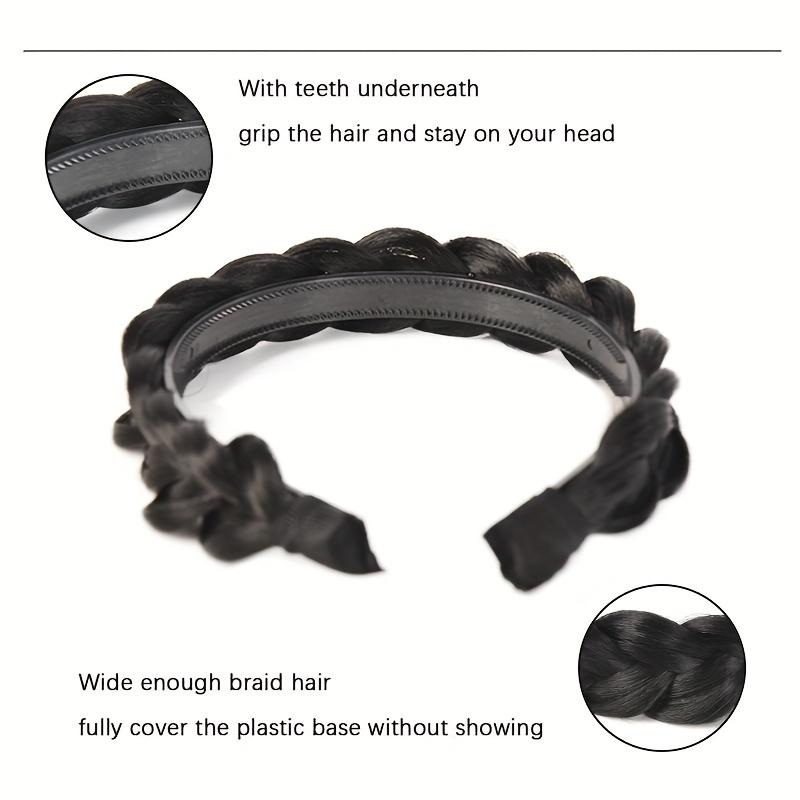 Synthetic Wide Braided Headband For Women Girls 1PC Twist Braid Headband With Two Rows of Grip Teeth Secure Design Black