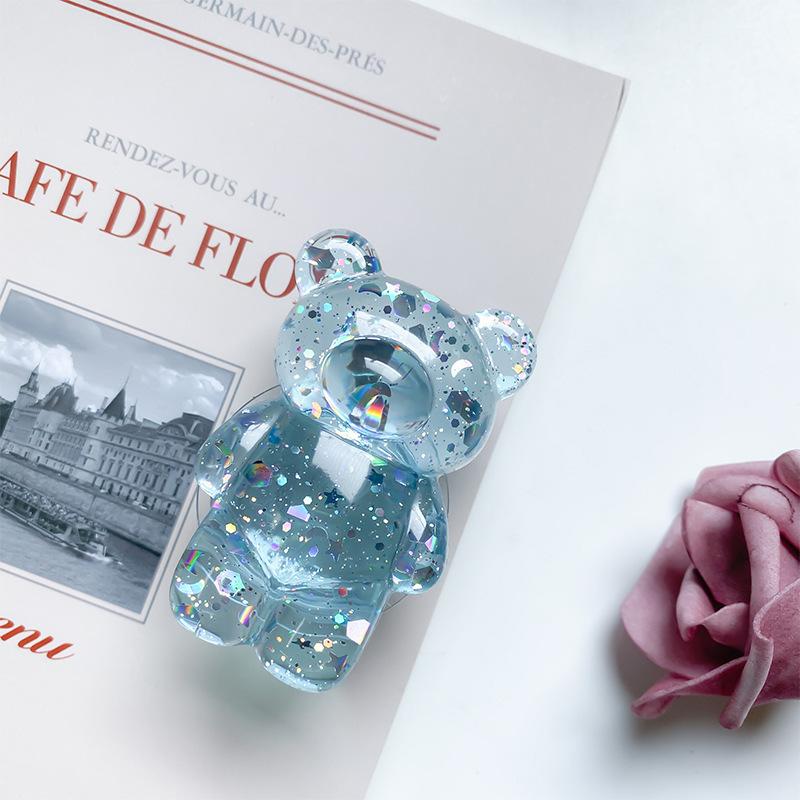 Supporto a Airbag Trasparente per Cellulare a Forma di Orso, Colore Misto con Paillettes, Supporto a Cuscino d'Aria Tridimensionale di Nicchia per Desktop