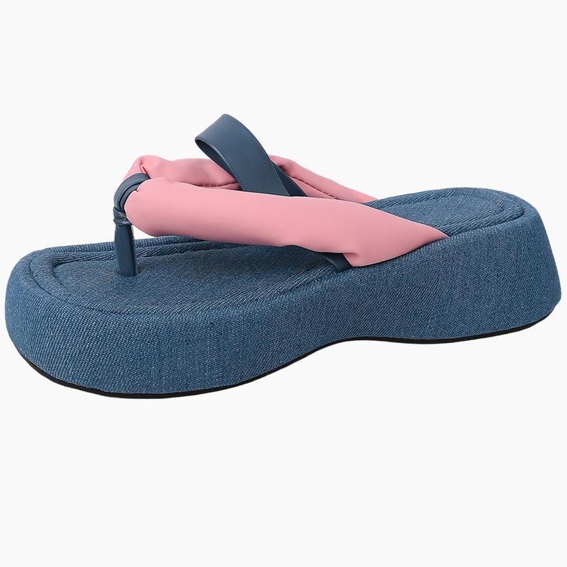 Fashion versatile casual thick-soled heightening girls sandals summer wear sandals leopard print niche design flip-flops