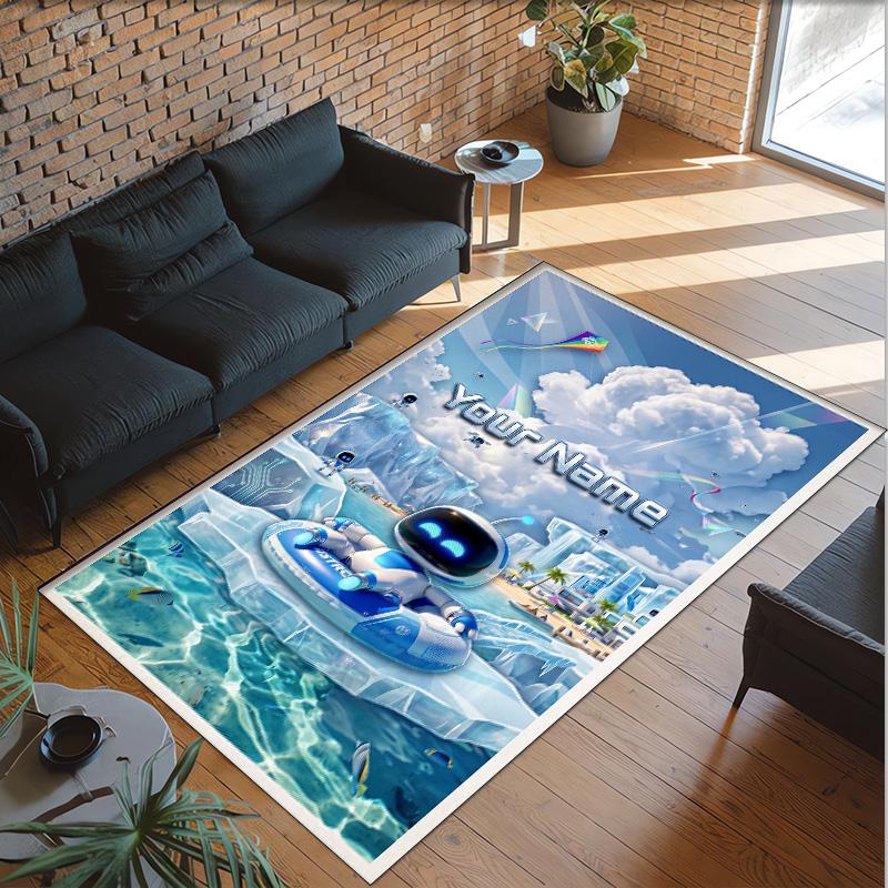 Personalized Crystal Velvet Carpet Custom Name Text,Astro Bot Anti Slip Area Rug For Home Decoration
