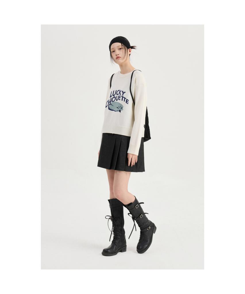 LUCKY CHOUETTE Intarsia Chouette Round Neck Pullover (Ivory)_Lfwas25220Ivx