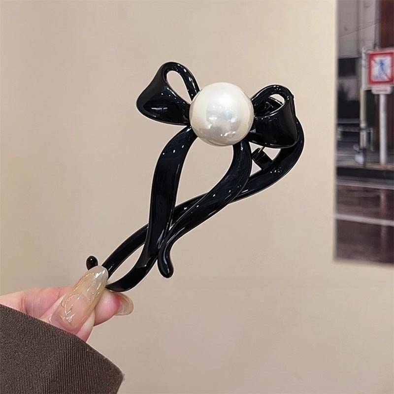 

Корейская заколка для волос с жемчужным бантом и перекрутом для женщин и девушек, модная, из пластика, акрила и бусин, имитация жемчуга, шпилька, аксессуары для волос