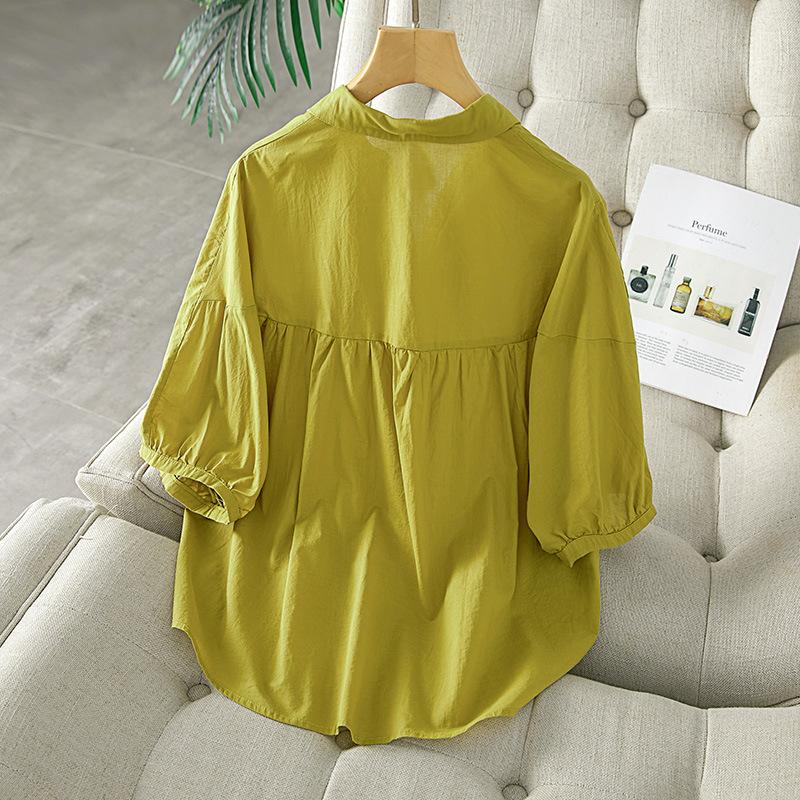 Polka Dot Cotton Shirt for Women In Five-quarter Sleeve Summer New Loose Casual Lapel Top