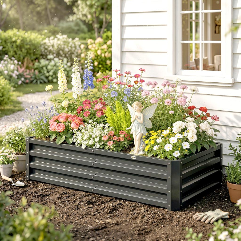Raised Beds for Garden, Galvanized Outdoor Planters, for Herbs and Vegetables, Use for Patio, Backyard, Balcony, Grey
