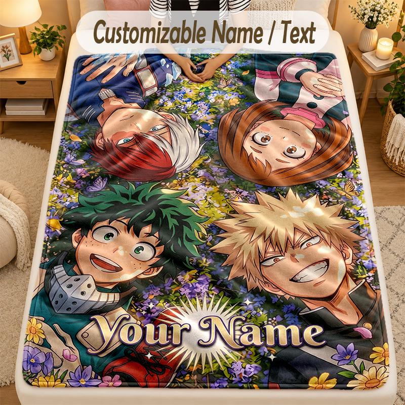 Flannel BlanketMy Hero Academia Custom Name Text Personalized Soft Warm Throw Blanket Home Decor Gift