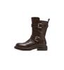 Saturday temperament Maillard boots children's 2025 autumn and winter new belt buckle round toe mid length boots European and American fashion boots