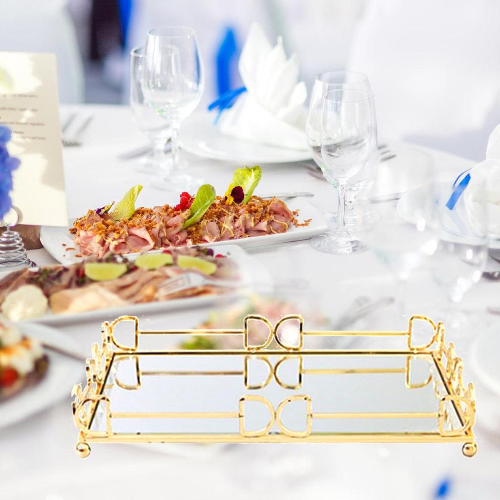 Elegantní zlatý zrcadlový podnos na vystavení Přenosný pro organizování doplňků a vylepšení domácí dekorace Estetické použití