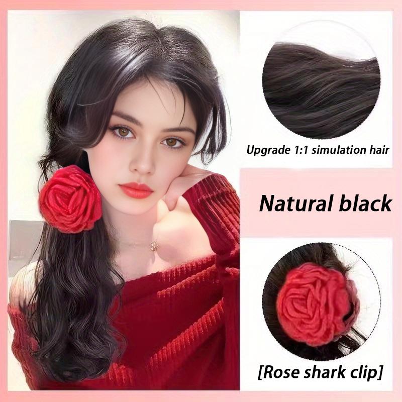 

Парик из хвоста с заколкой в ​​виде красной розы и завитым боком. Конский хвост - естественная милая и невидимая коса для парика.