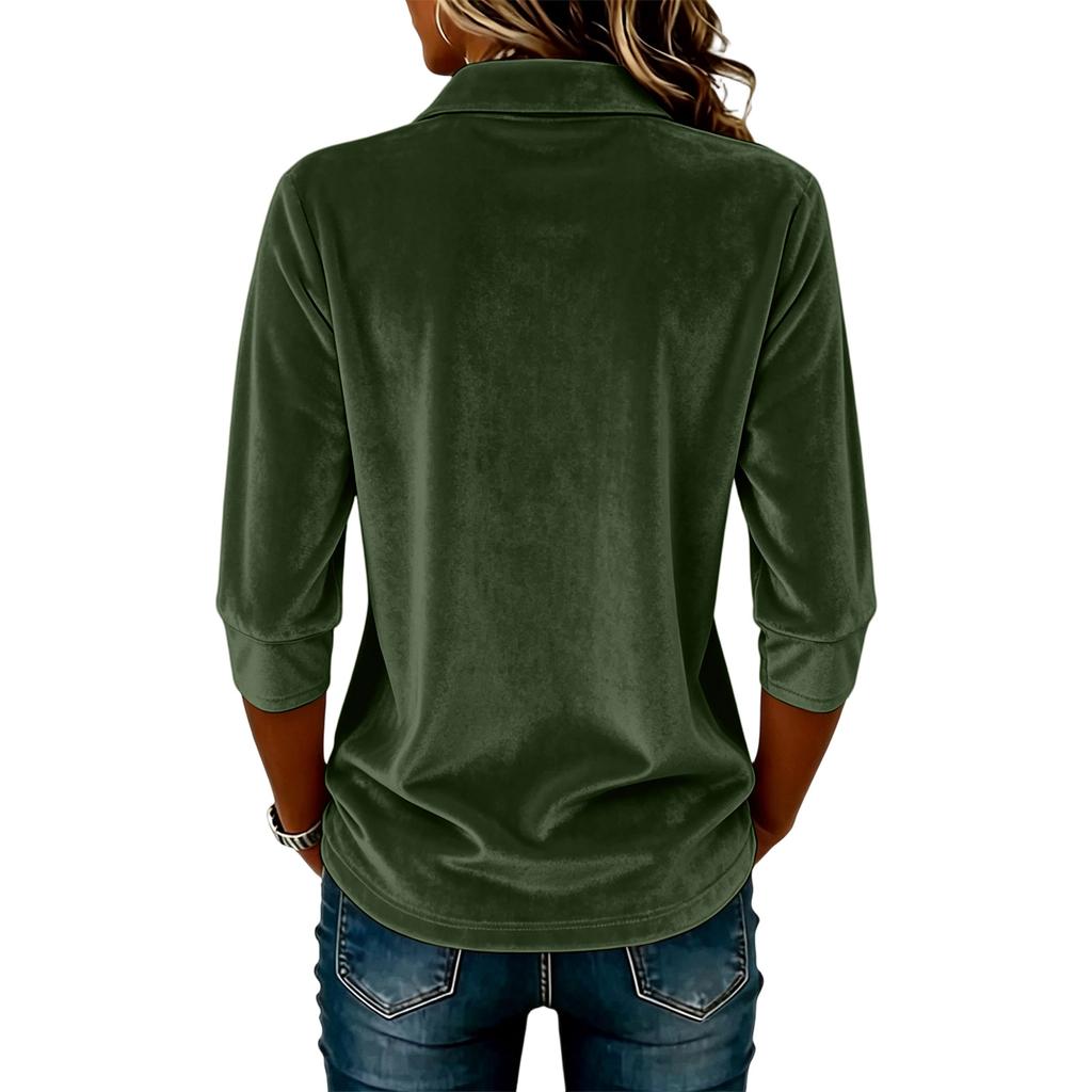 Damen Casual Knopfleiste Dreiviertelarm Bunte Bluse mit Reverskragen