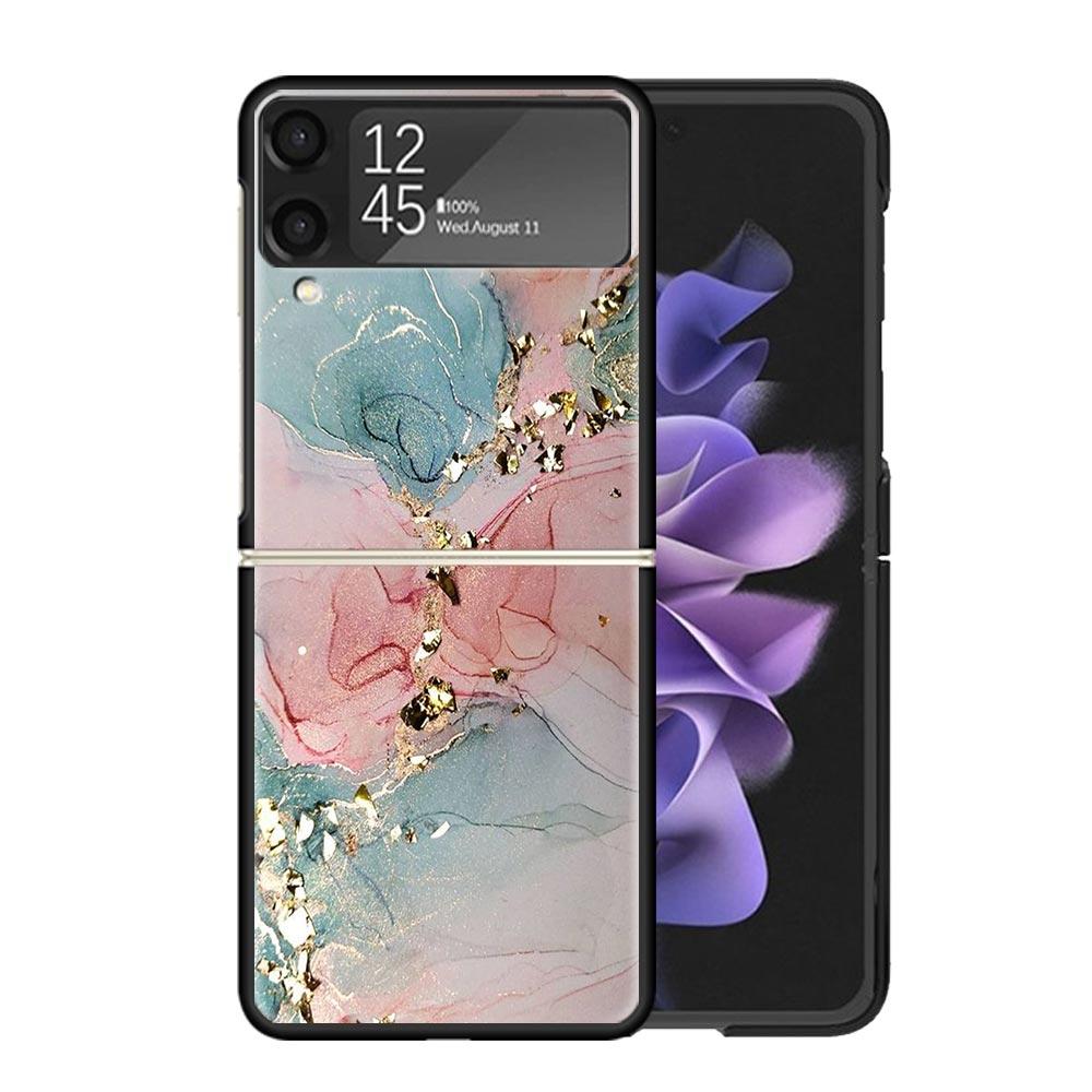 Fashion Gold Pink Geometric Marble Clear Phone Case For Samsung Z Flip 7 6 5 4 3 Galaxy ZFlip7 ZFlip6 ZFlip5 ZFlip4 ZFlip3 5G Pr