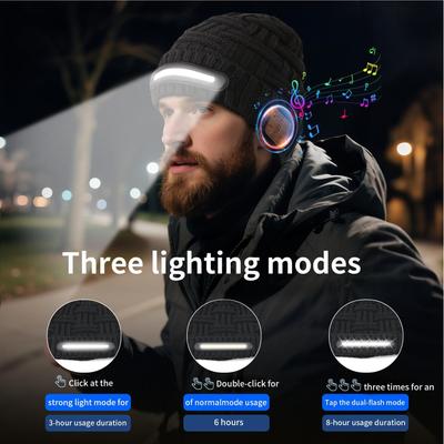 Hat With Headphones USB Rechargeable Windproof Winter Cap Headlamp Cap With Headphones For Fishing Cycling Dog Walking Jogging