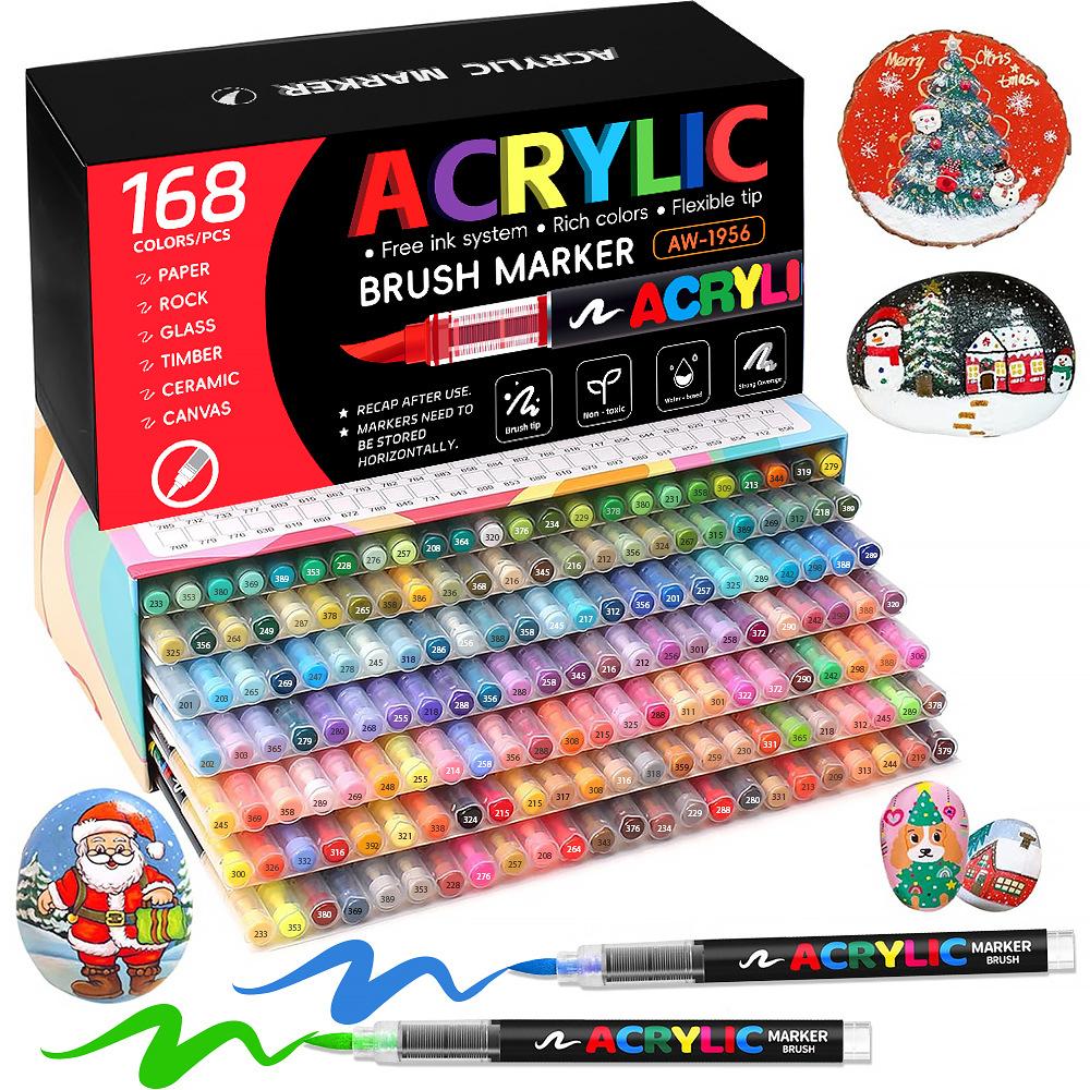 Soft Brush Acrylic Paint Markers Pens,Automatic Ink Control,Rich Colors Can Be Stacked,Pen Tip Flexible Soft,Coloring, Doodling