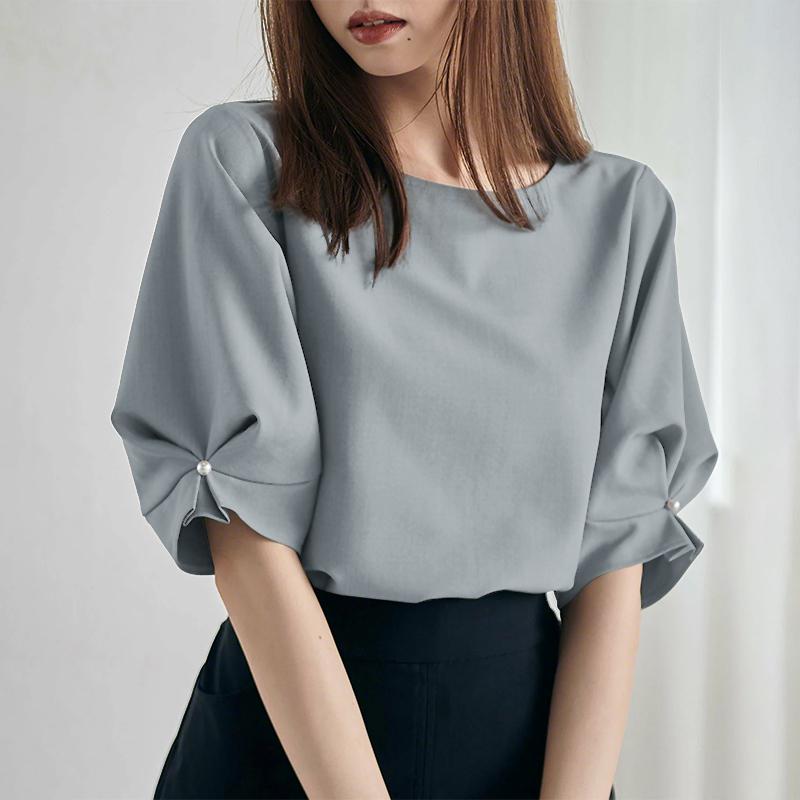 ZANZEA Dámská ležérní halenka s kulatým výstřihem, volným střihem a polovičním rukávem