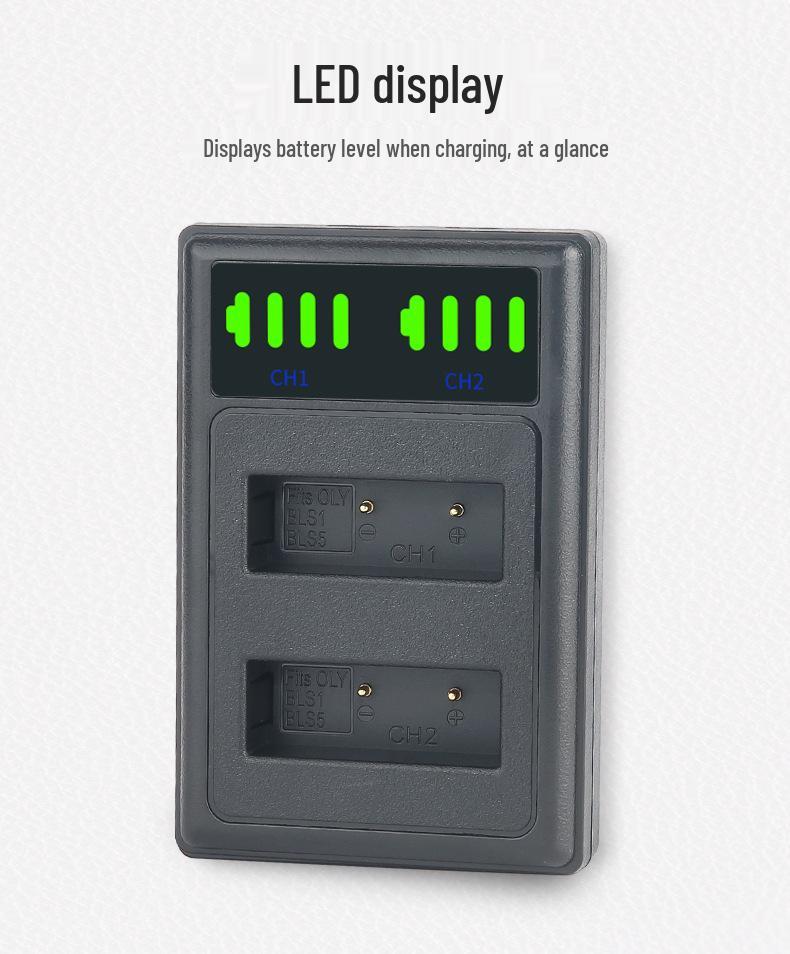 Ladegerät für Olympus EPL5, E-PL6, EPL7, EPM2, EP3/1, EM10 - Modelle BLS1/BLS5 Kompatibel