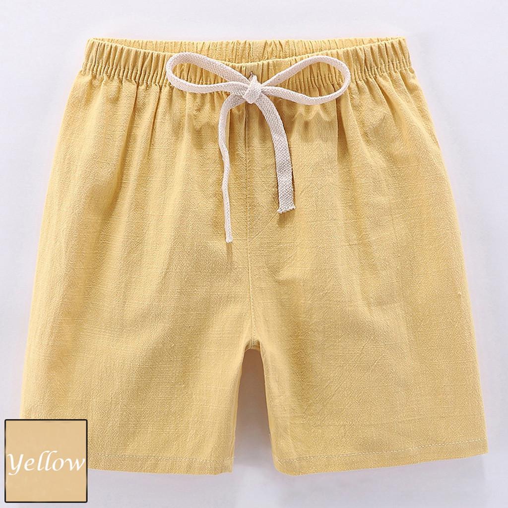 

Детские шорты для мальчиков и девочек, льняные летние повседневные брюки с эластичной резинкой на талии, шорты 100 жёлтый