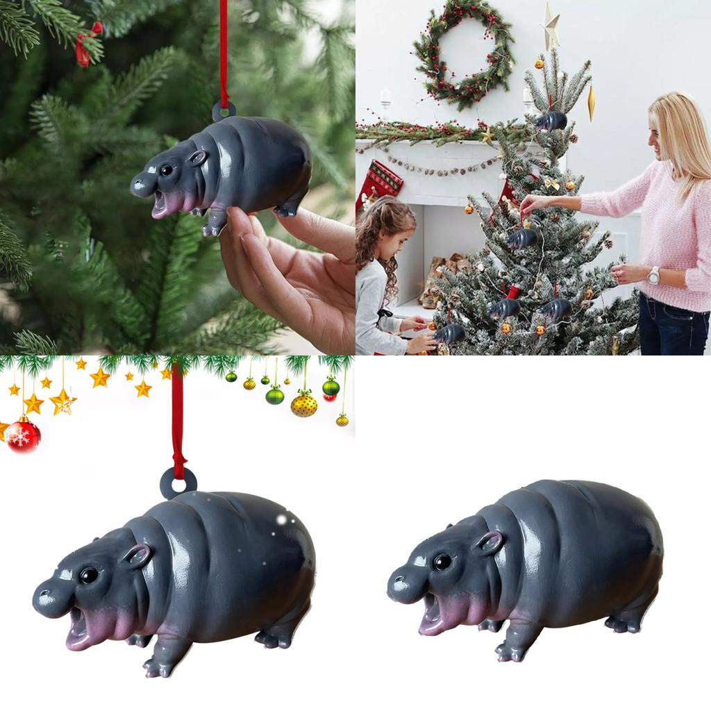 Hippo Christmas Moodeng Pendant Decoration Home Party Car Hanging Cute Ornament