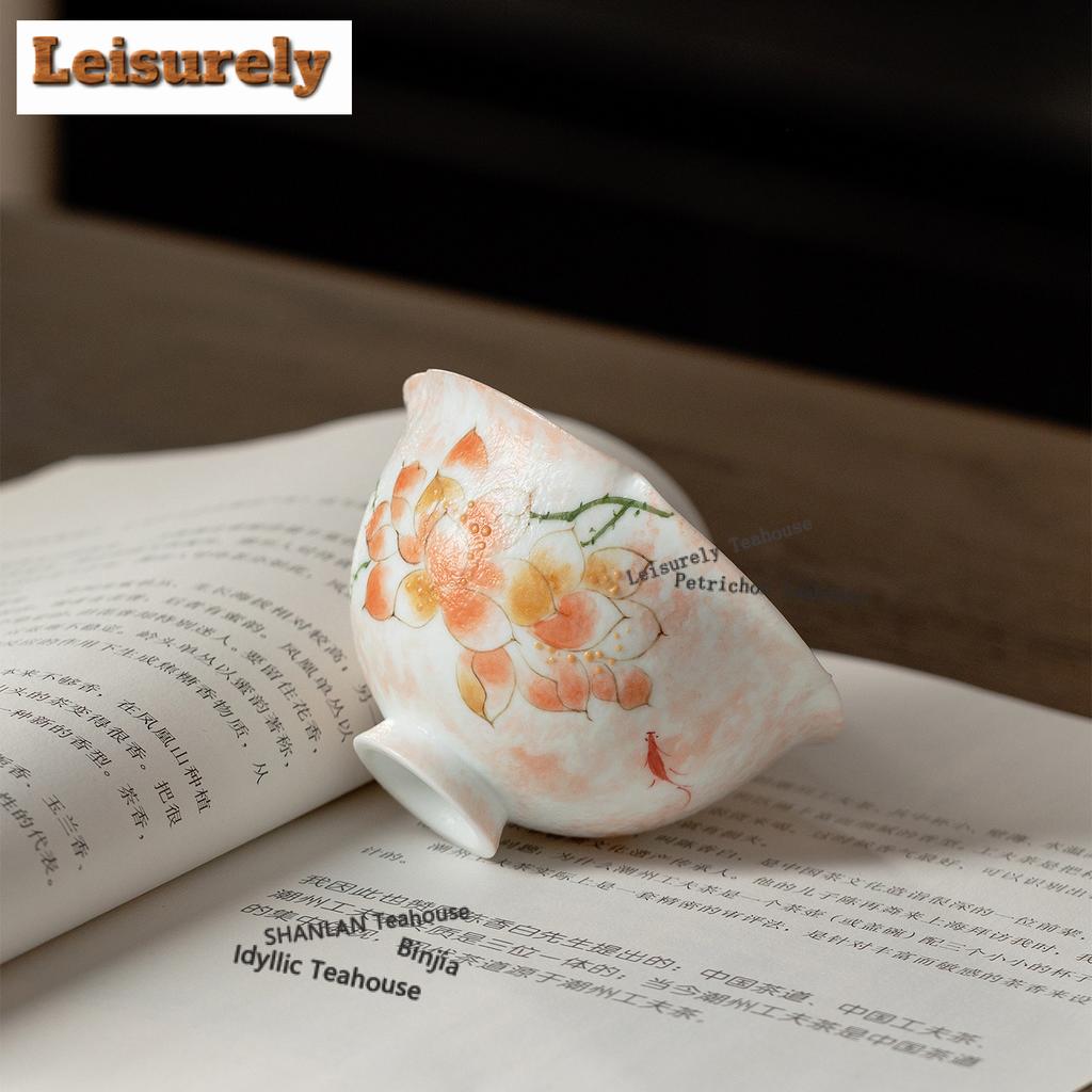 100ml Hand-painted Powder Magnolia Flower Mouth Teacup Aesthetic Tea Bowl Jug Tea-tasting Personal Cup Chazhan Master Cup Teaset