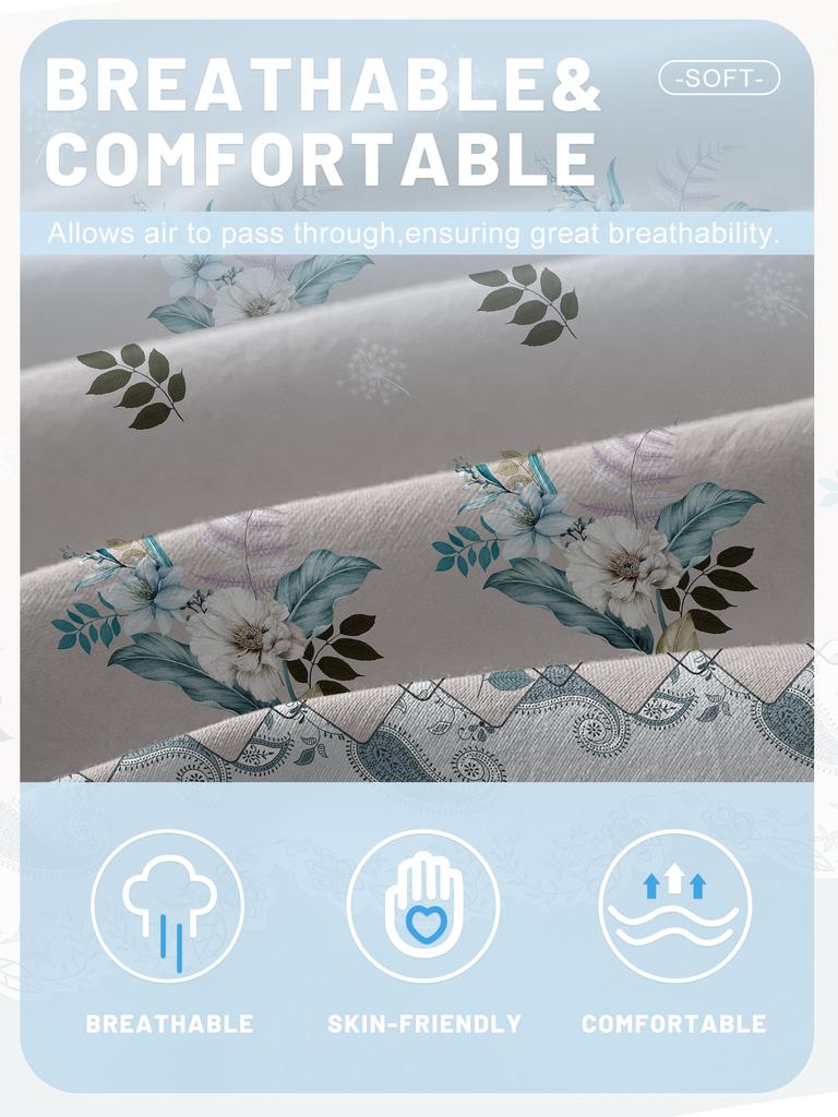 1 Simple Modern Plant Flower Printed Matte Fitted Sheet, Bedroom Printed Bed Cover, Bedding (Excluding Pillowcases)
