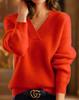 2024 Autumn/Winter Women's V-Neck Solid Color Knit Top: Multicolor Pullover Sweater