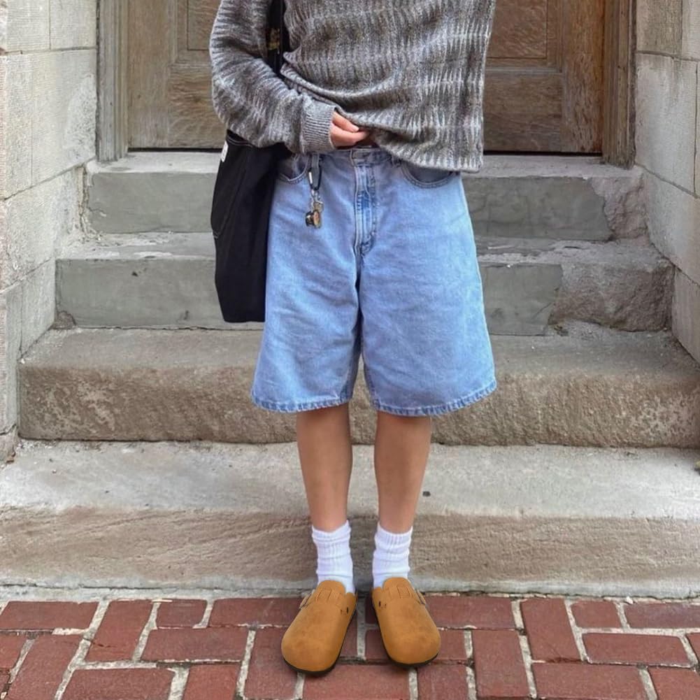 Fashion Classic Men Suede Clogs Slippers Fashion Men Clogs Slippers Cork Footbed Leather Men Mules Outdoor Unisex Soft Antiskid Slippers