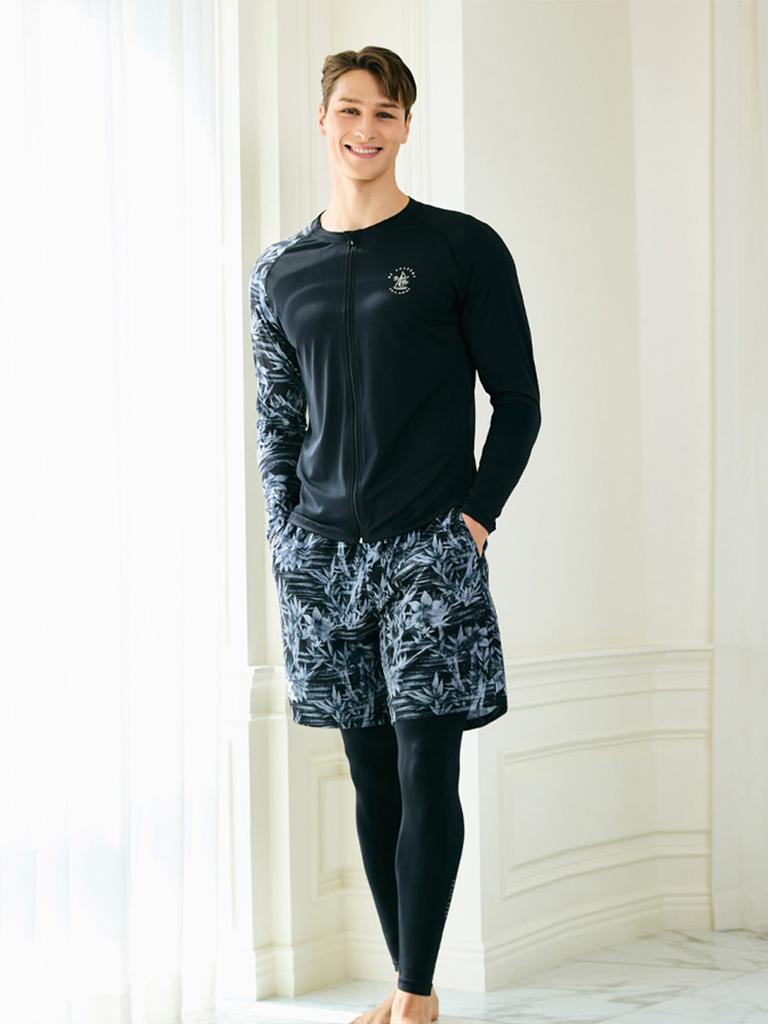 Beijigelleu Men'S Zip-Up Rash Guard Water Leggings Beach Shorts Set Bem-Y903K