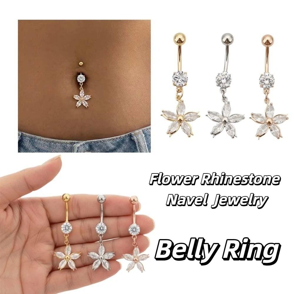 Dual Color Rhinestone Piercing Belly Dangled Design Flower Rhinestone Belly Ring  Seaside Vacation