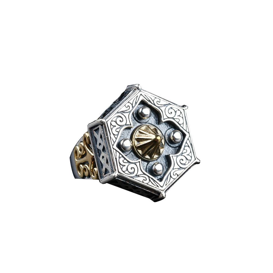 

Мужское пятиугольное открытое кольцо, модный и ретро европейский и американский хип-хоп стиль, регулируемое кольцо на указательный палец opening adjustable