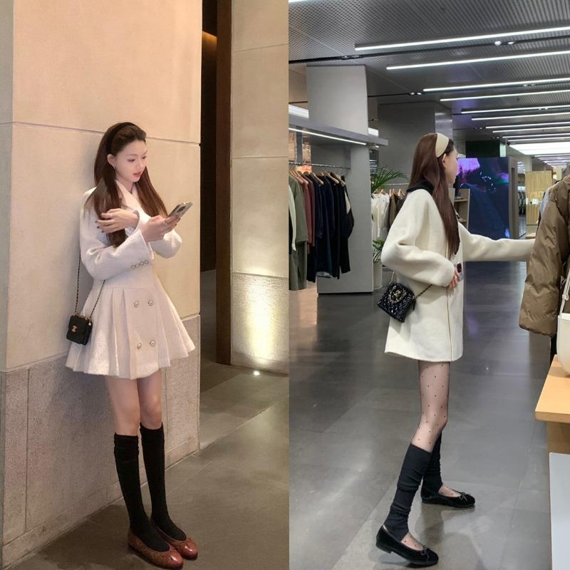 Sheepskin version of classic round head bow velvet tweed shallow mouth flat bottom single shoes women