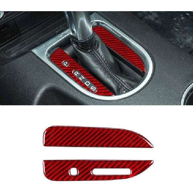 Center Console Gear Box Shift Button Cover Trim Protector for Mustang Red Carbon
