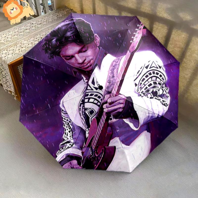 Prince's Iconic Guitar Artistry Folding Umbrella Portable Travel Gift Umbrella Three Folds